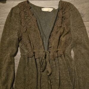 A'Reve Olive Lace Trim Sweater